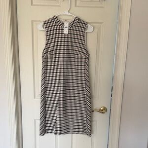 Ann Taylor Sleeveless Checked Midi Dress - Black & Cream